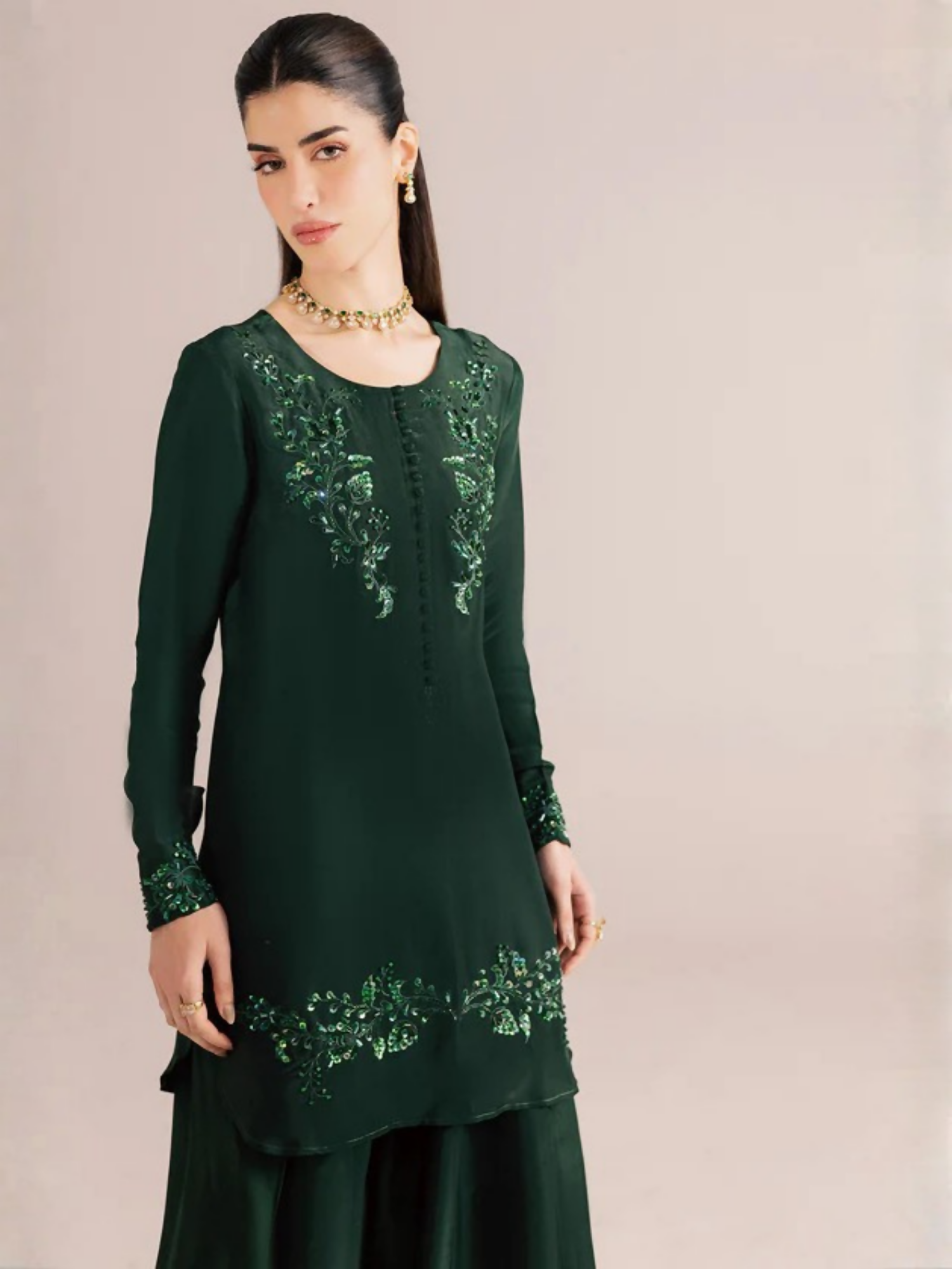 Allure By IH Silver Night Tussel Silk Embroidered Stitched 3-Piece Suit-Forest