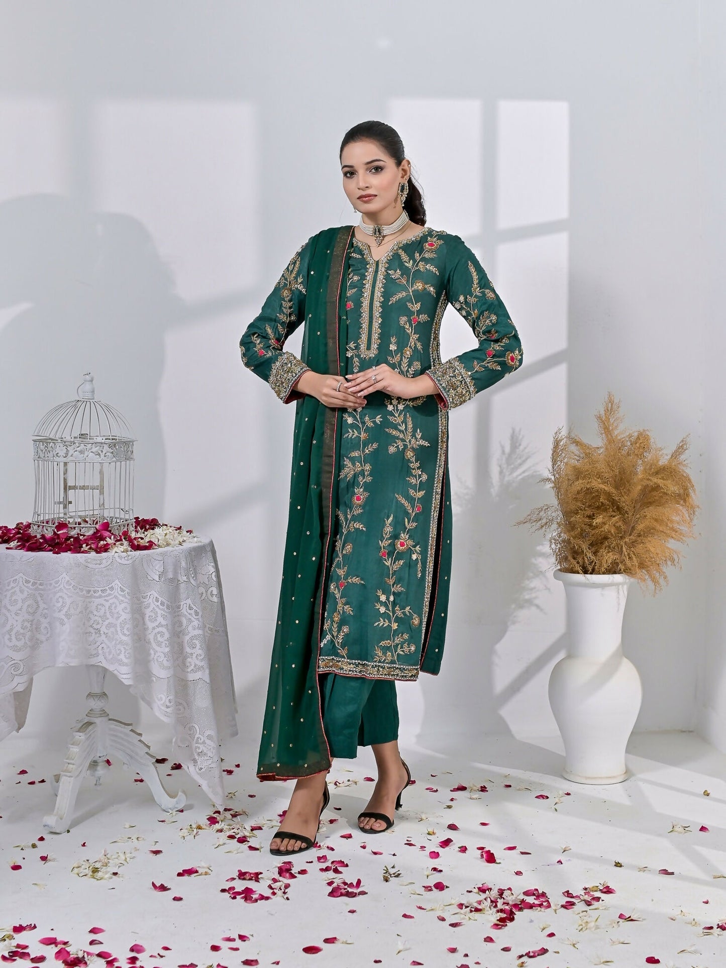 Ruby's Couture Chamak Dhamak Sheesha Silk Embellished Stitched 3-Piece Suit-Zaabya