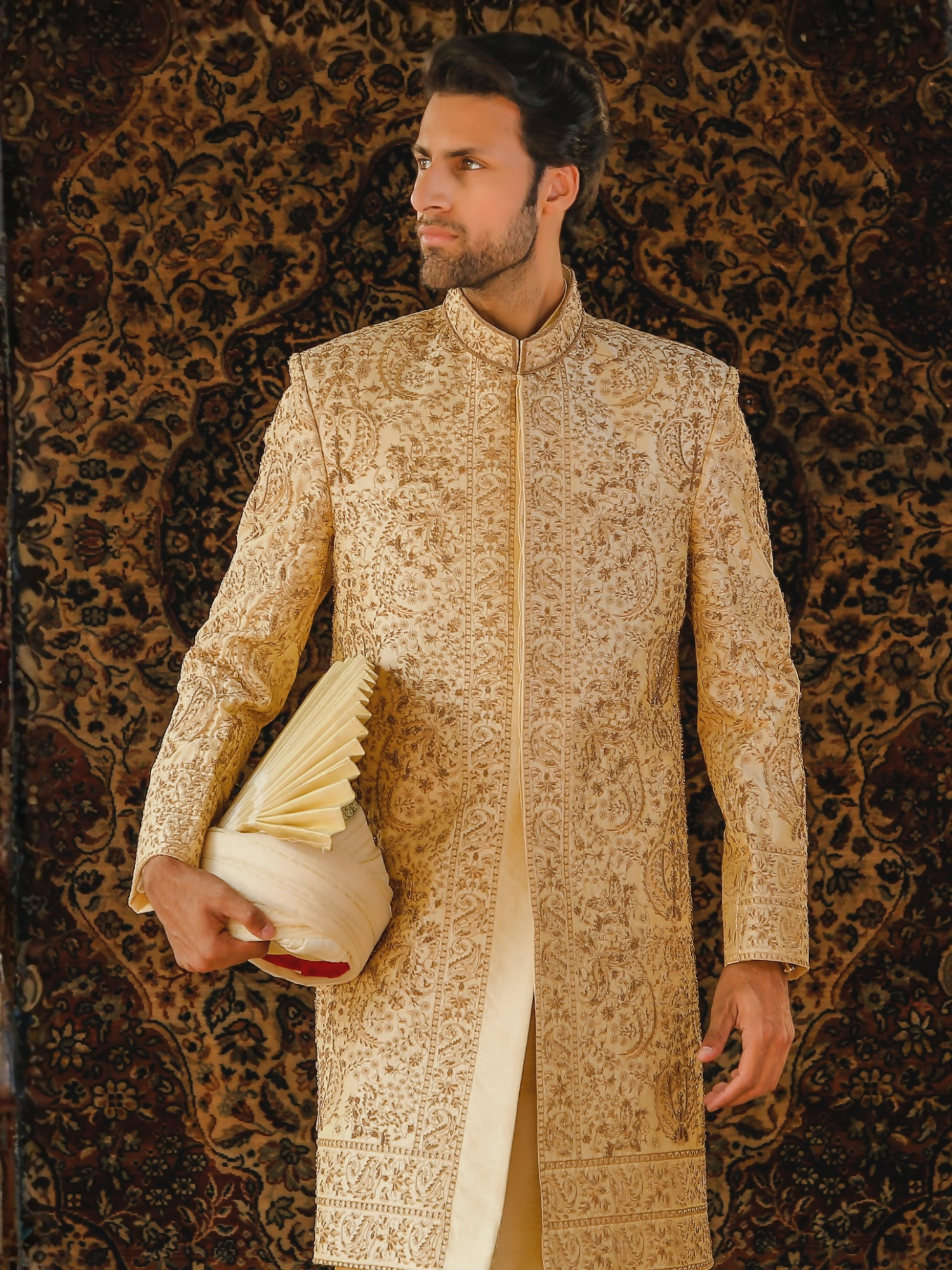 Gem Garments The Sartorial Edit Raw Silk Embellished Sherwani-Xerxes
