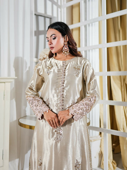 Farooq Hameed Studio Pariza Lux Festive'25 Pure Laama Silk Embroidered Stitched 3-Piece Suit-Asra