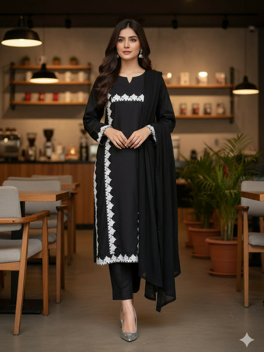 Zeephire Linen Embroidered Stitched 3-Piece Suit-Mira