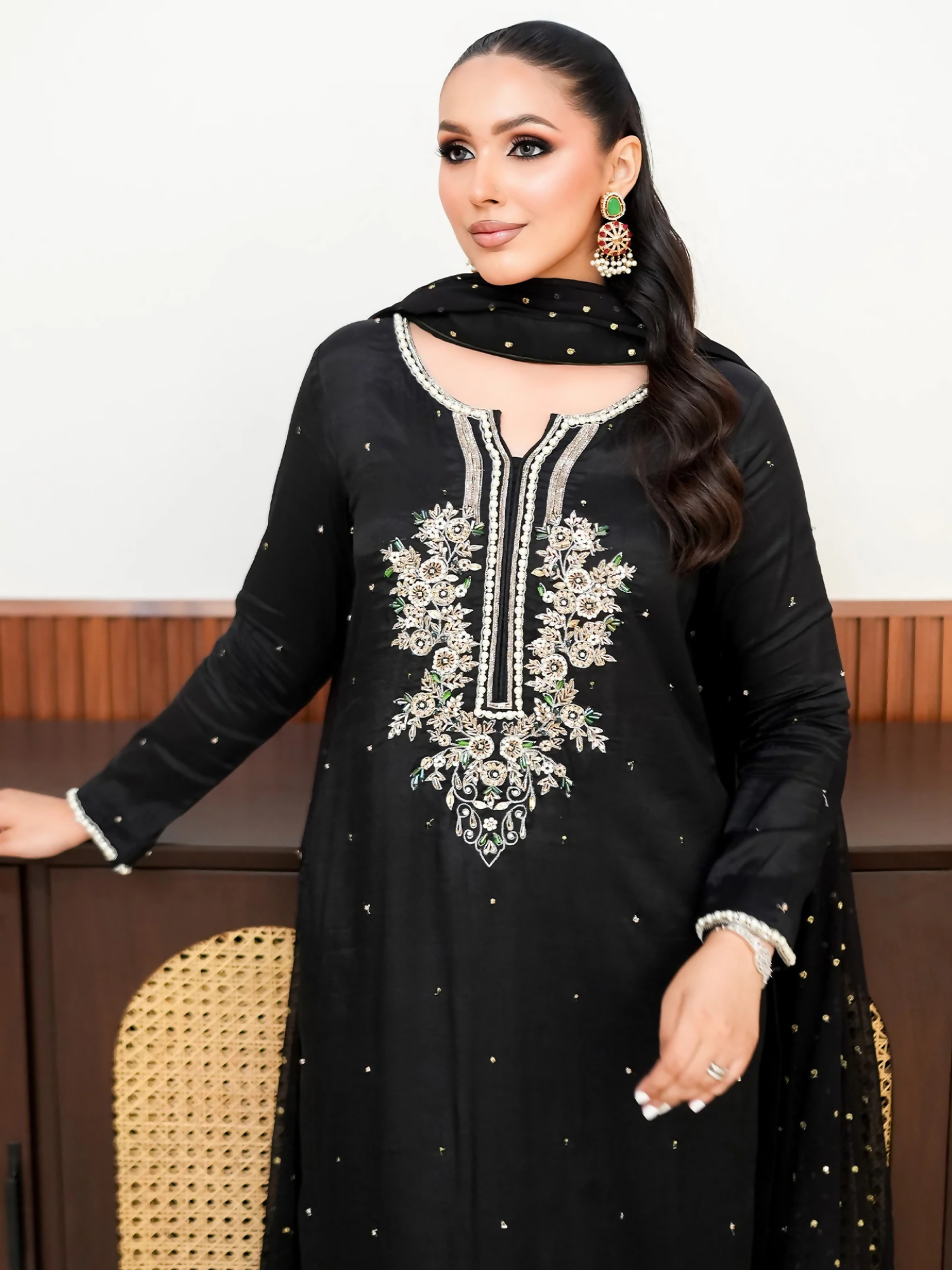 Allure By IH Fashion Calling Raw Silk Embellished Stitched 3-Piece Suit-Moon Stone