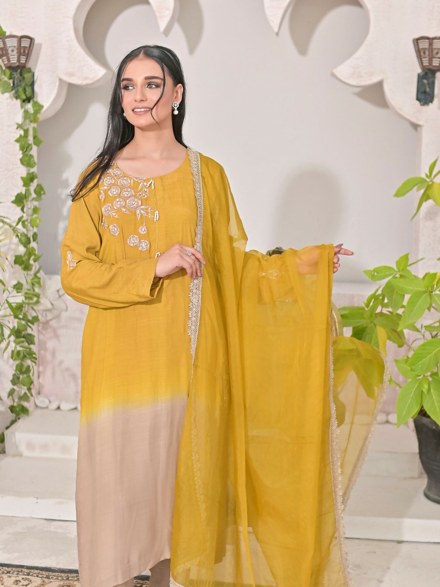 Ruby's Couture Shireen Raw Silk Embellished Stitched 3-Piece Suit-Intiha-e-Hussun