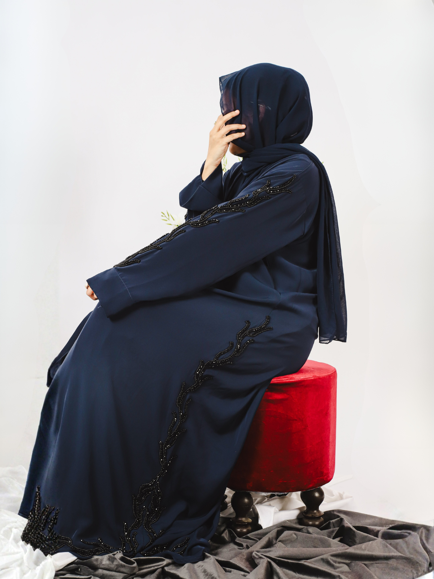Blue-Nourah Korean Nida Embellished Abaya-Ayla