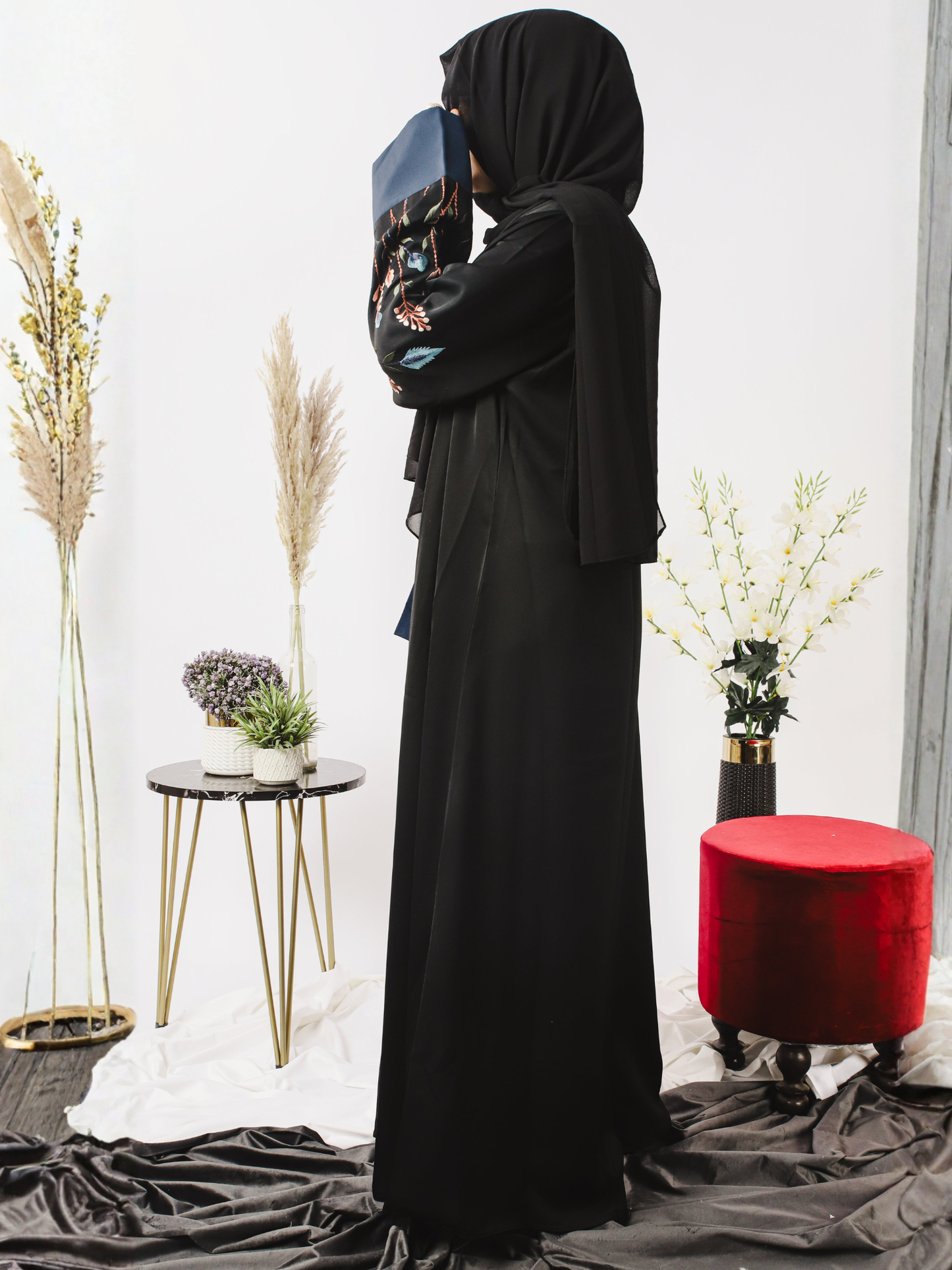 Black and Blue-Nourah Nida Embroidered Abaya-Tabassum