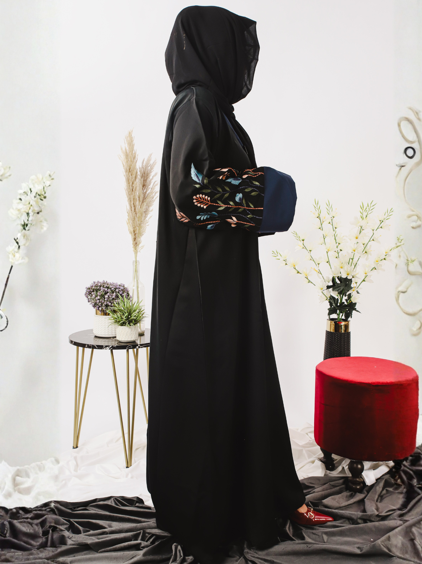 Black and Blue-Nourah Nida Embroidered Abaya-Tabassum