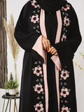 Pink and Black-Nourah Korean Nida Embellished Abaya-Layla
