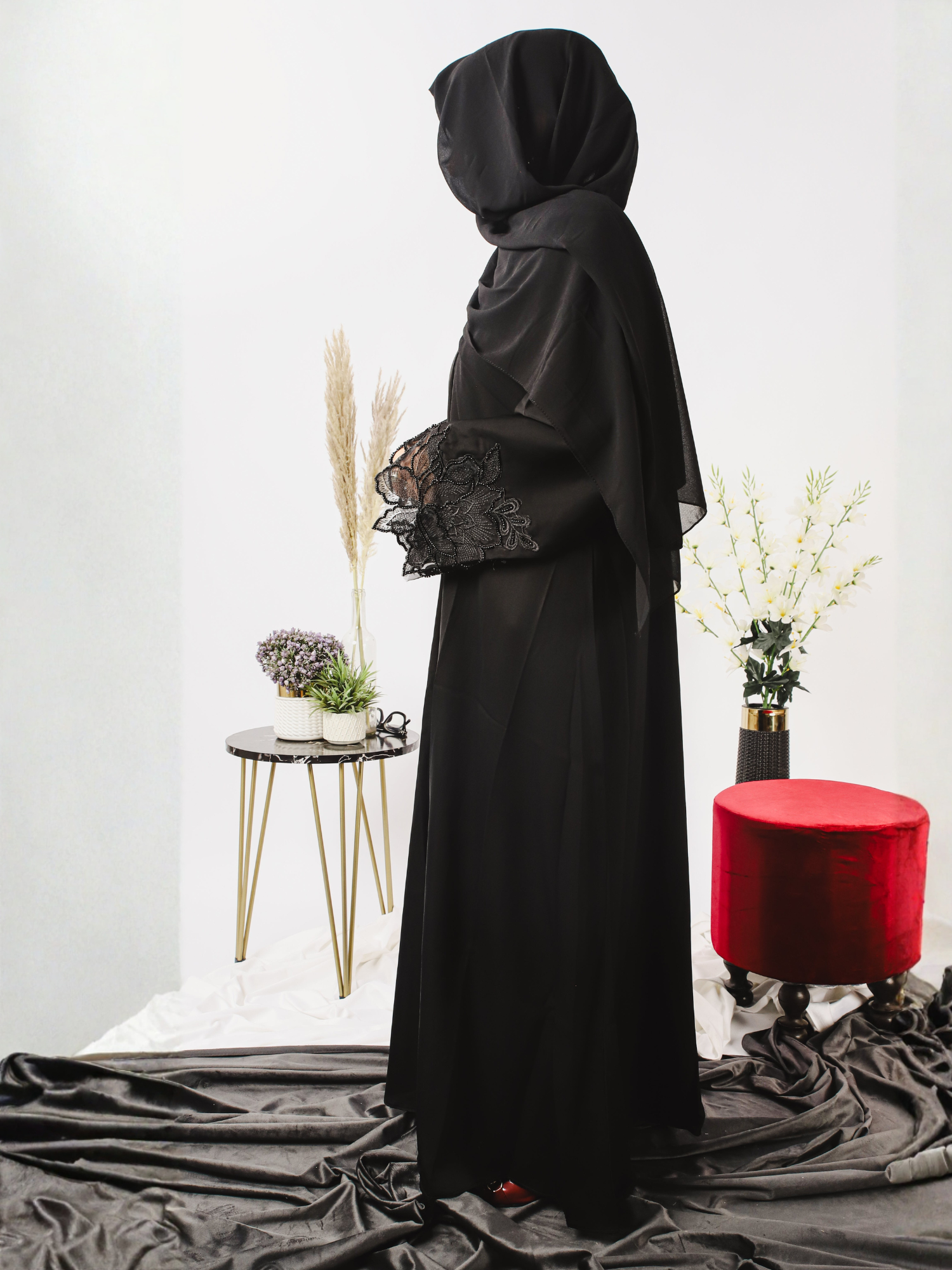 Black-Nourah Nida Embellished Abaya-Zara