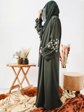 Green-Nourah Nida Embellished Abaya-Abeer