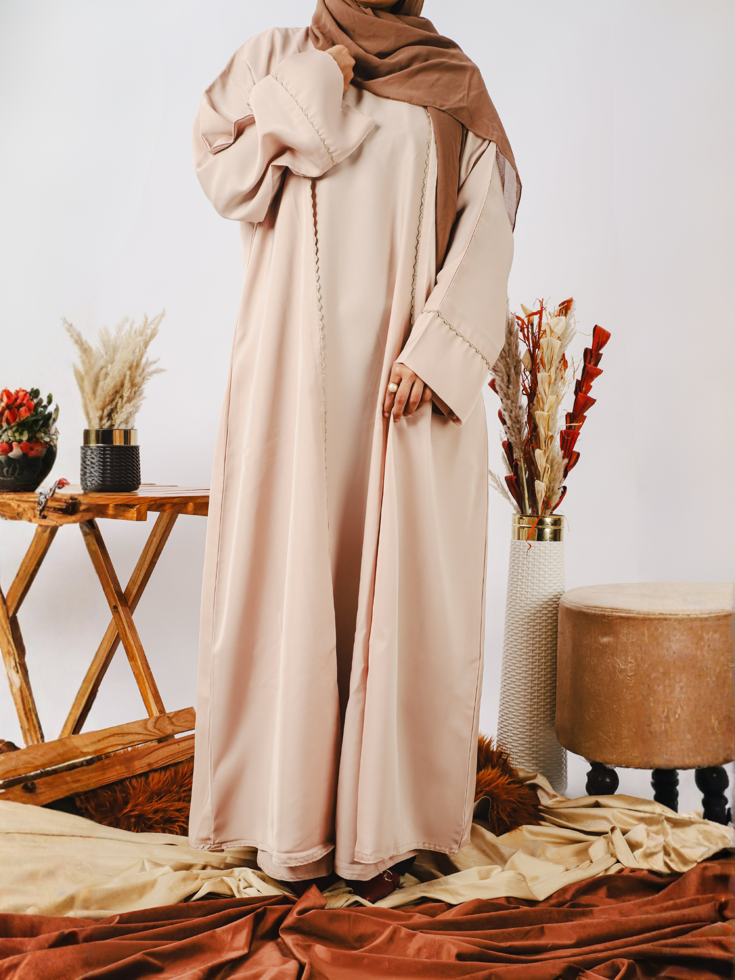 Beige-Nourah Nida Abaya-Mina