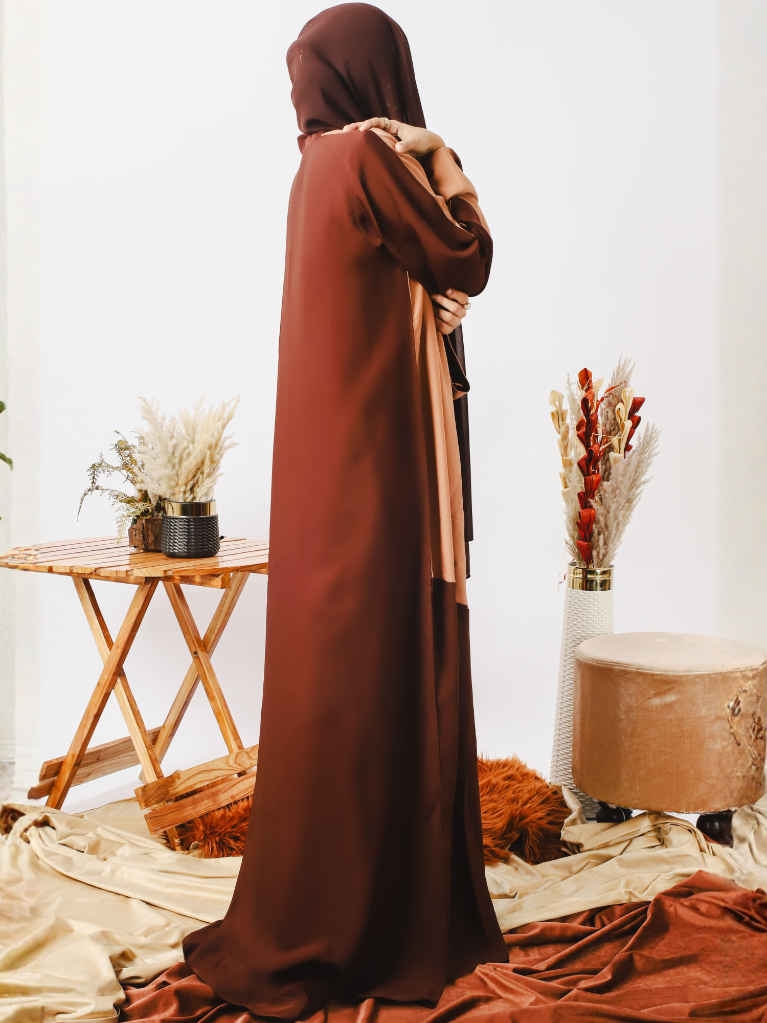 Brown and Peach-Nourah Nida Abaya-Sahra