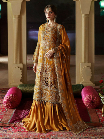 Mahnur – Stitched 3-Piece Embroidered Organza Suit with Chiffon Dupatta and Raw Silk Trouser