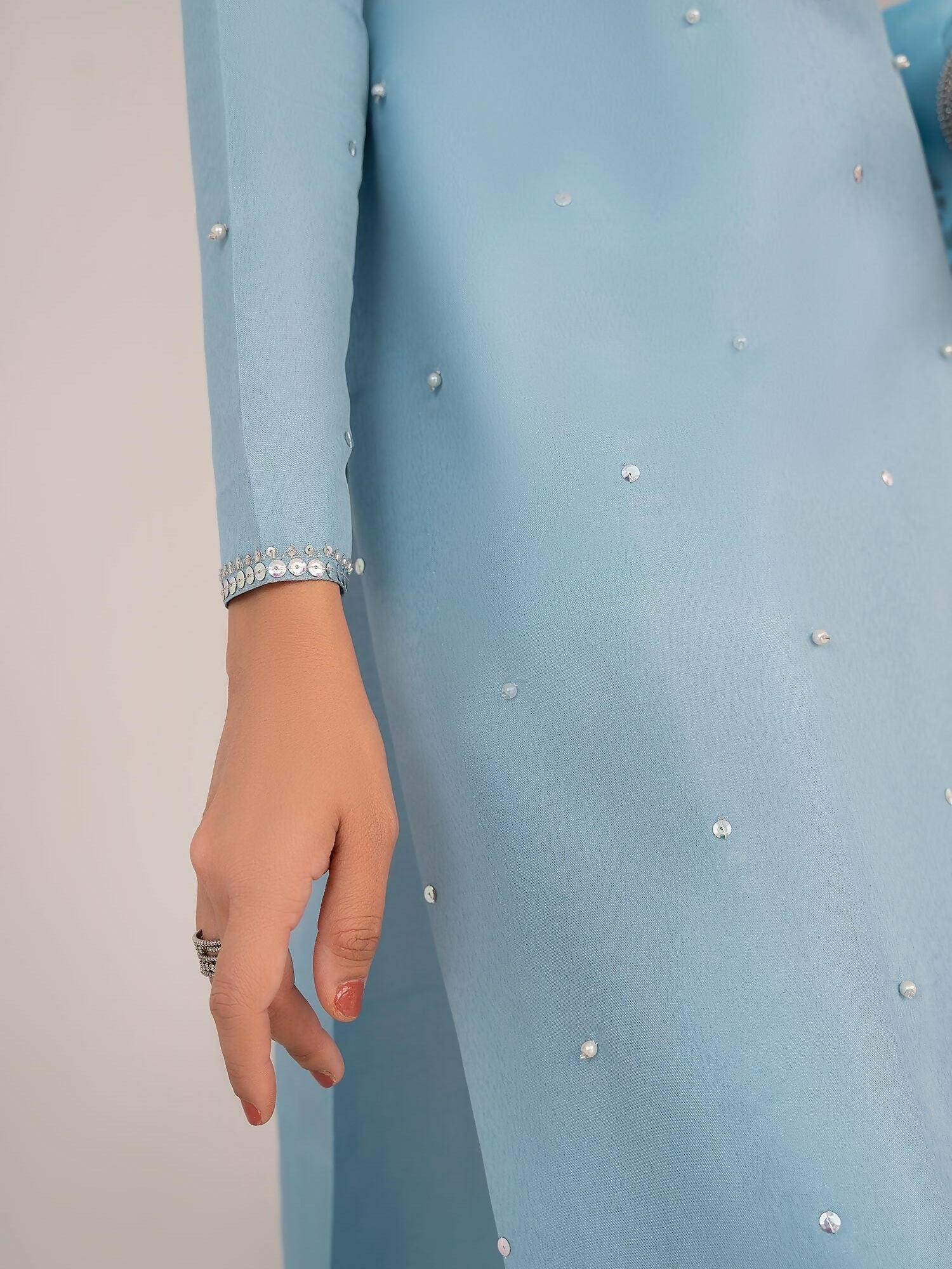 Allure By IH Raw Silk Embellished Stitched 3-Piece Suit-Dawn