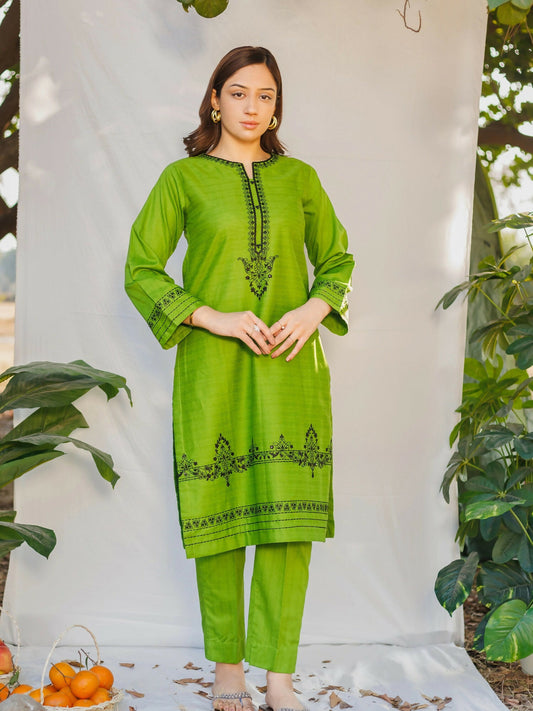 MAK Fashion Dobby Lawn Embroidered Co-Ord Set-Gina Pine