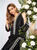 Tehzeeb Libas Lawn Embroidered Stitched 2-Piece Suit-BLACK SPARKLE