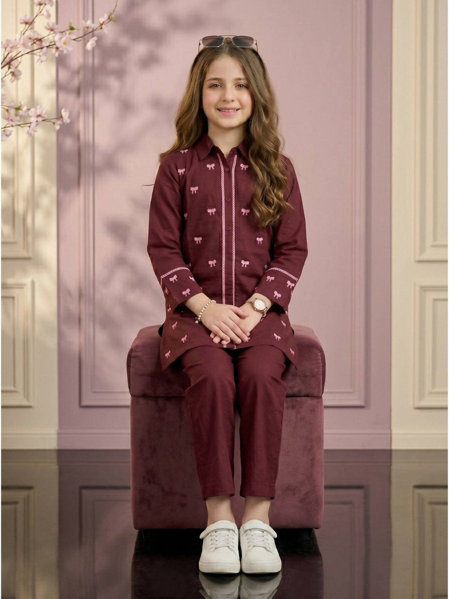 Velvour Girls Cotton Embroidered Co-Ord Set-VG214-B