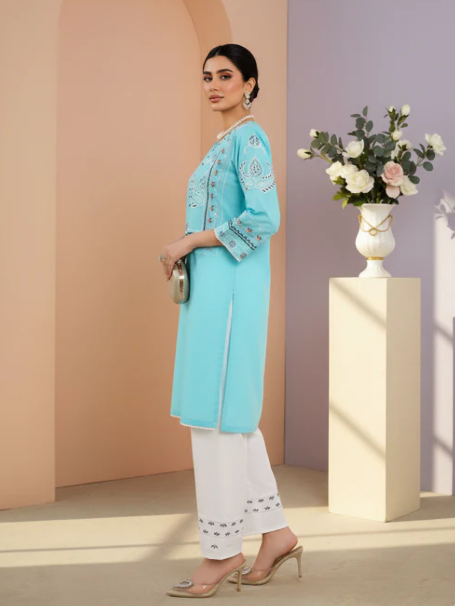 Tawakal Closet Cotton Embroidered Stitched 2-Piece Suit-Sky Marriage