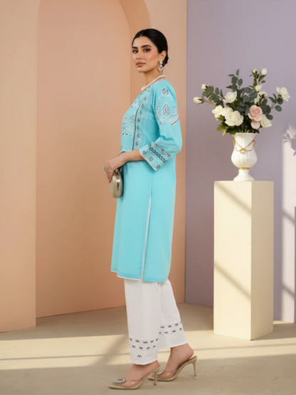 Tawakal Closet Cotton Embroidered Stitched 2-Piece Suit-Sky Marriage
