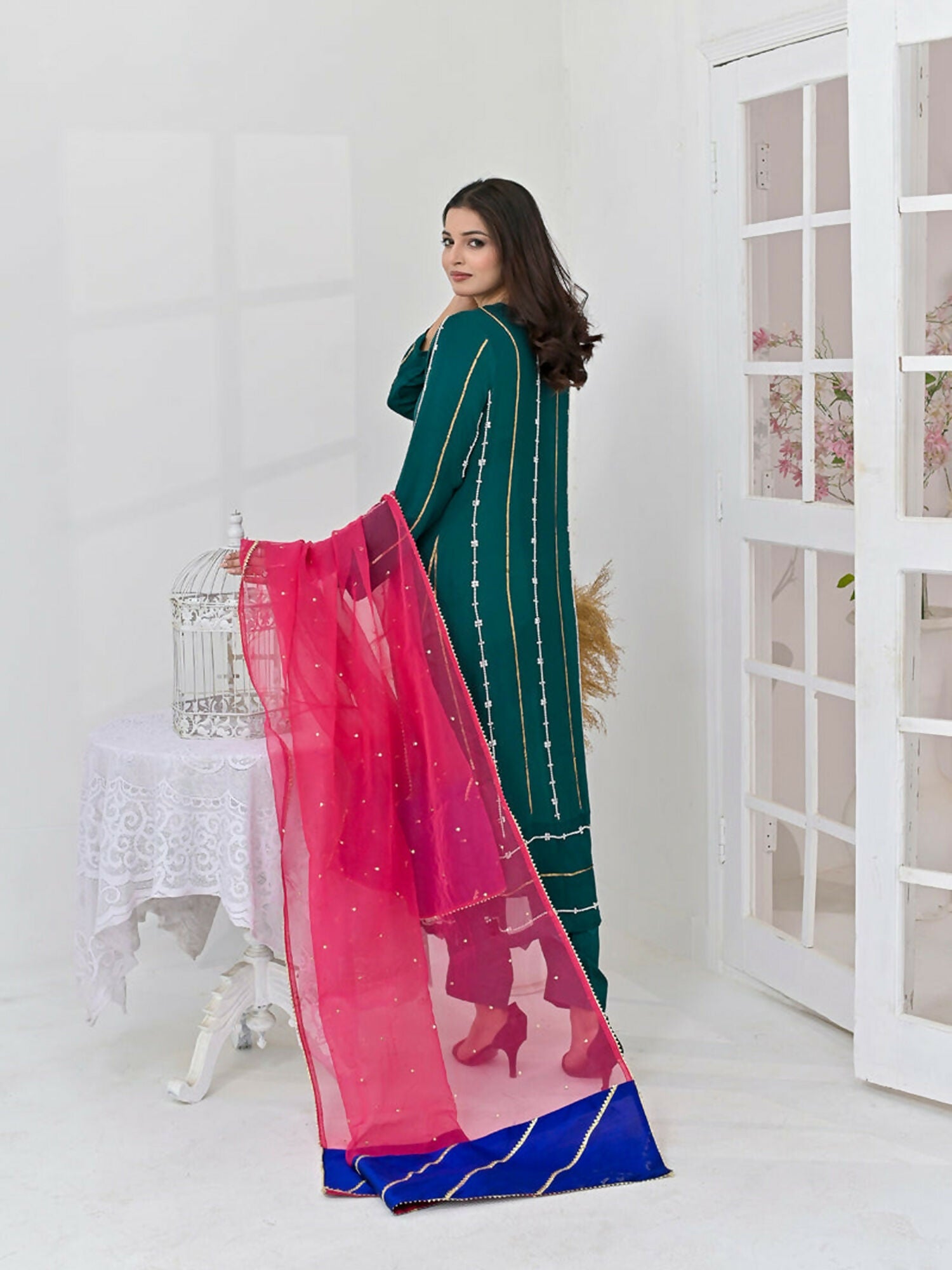 Ruby's Couture Chamak Dhamak Chiffon Embroidered Stitched 3-Piece Suit-Simran