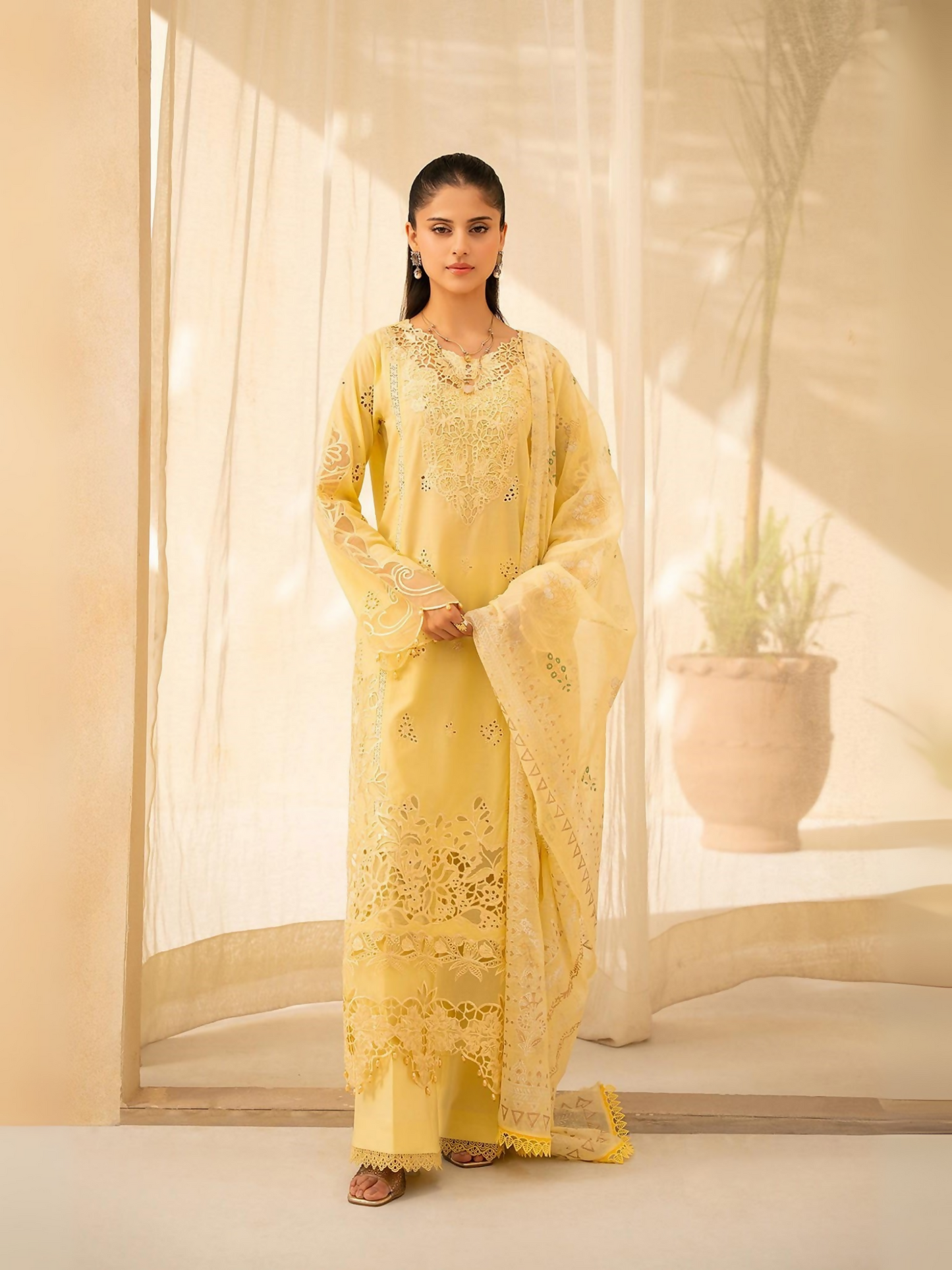 RajBari ORIYA 6-A yellow embroidered 3-piece unstitched lawn suit with block printed dupatta