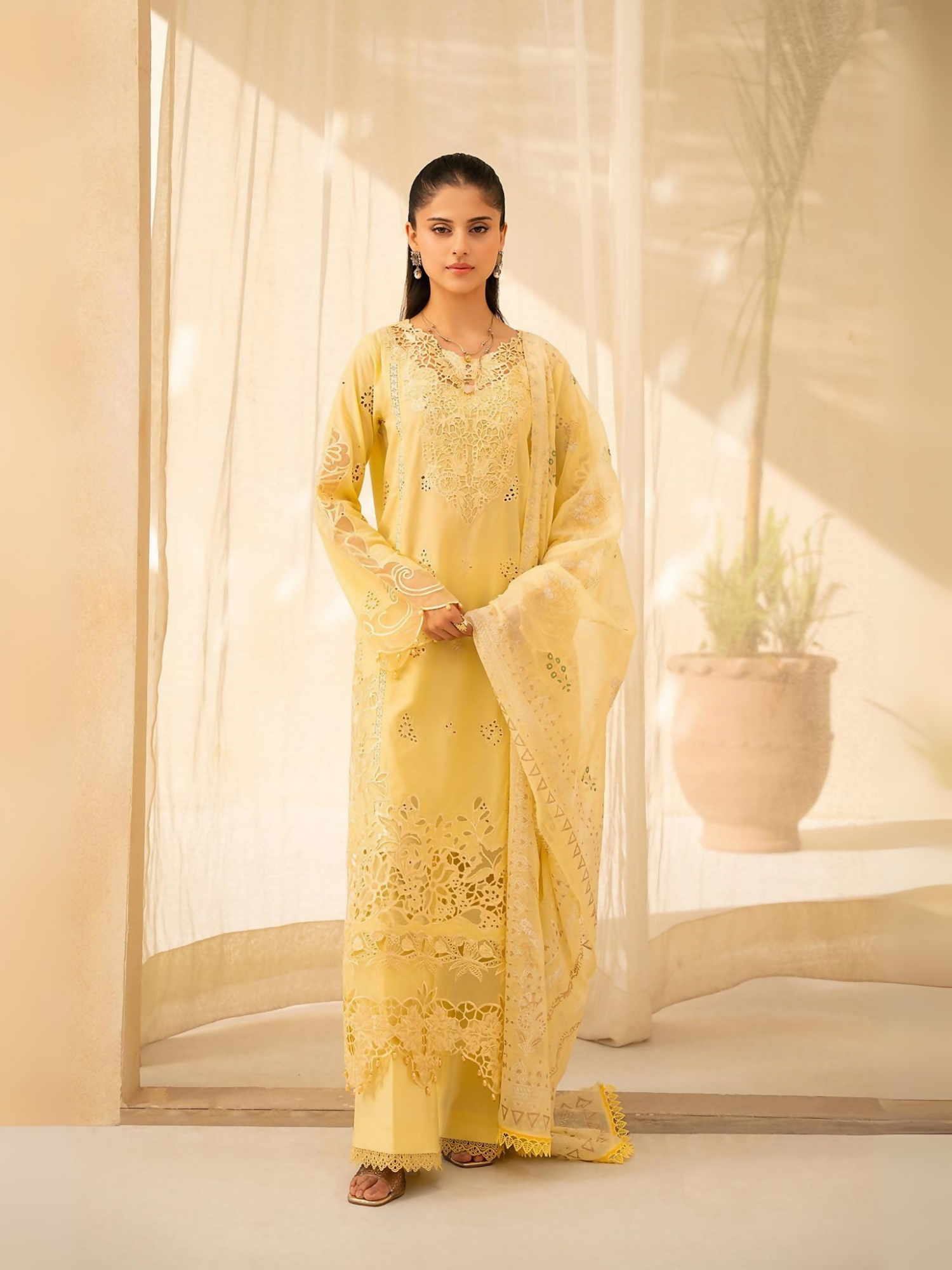 RajBari ORIYA 6-A yellow embroidered 3-piece unstitched lawn suit with block printed dupatta