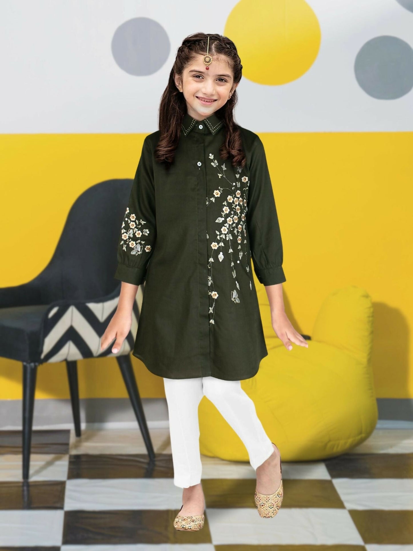 Velvour Girls Cotton Embroidered Stitched Tunic-VG65-C