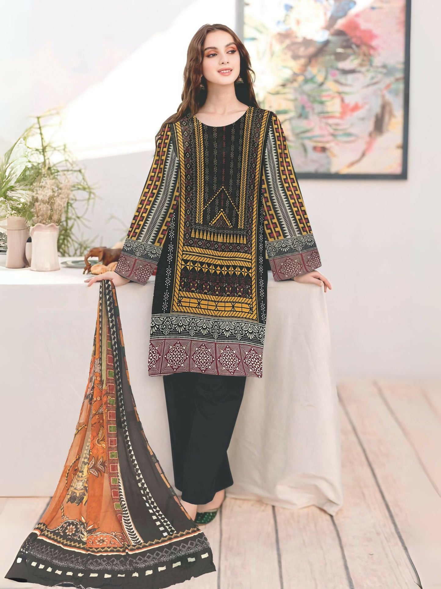 Cross Sketch Lawn Printed Unstitched 2-Piece Suit-Zarmin