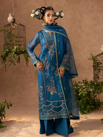 Shurooq Geet Organza Embroidered Stitched 3-Piece Suit-Jugni