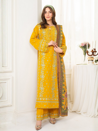Panache Apparel Winter Basics Khaddar Embroidered Stitched 3-Piece Suit-Golden Hour