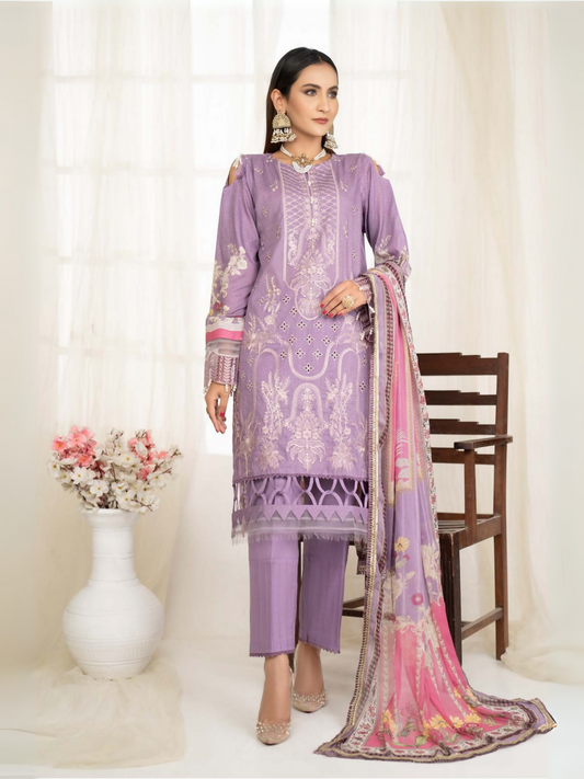 Purple Sitara Lawn Embroidered Unstitched 3-Piece Suit-130