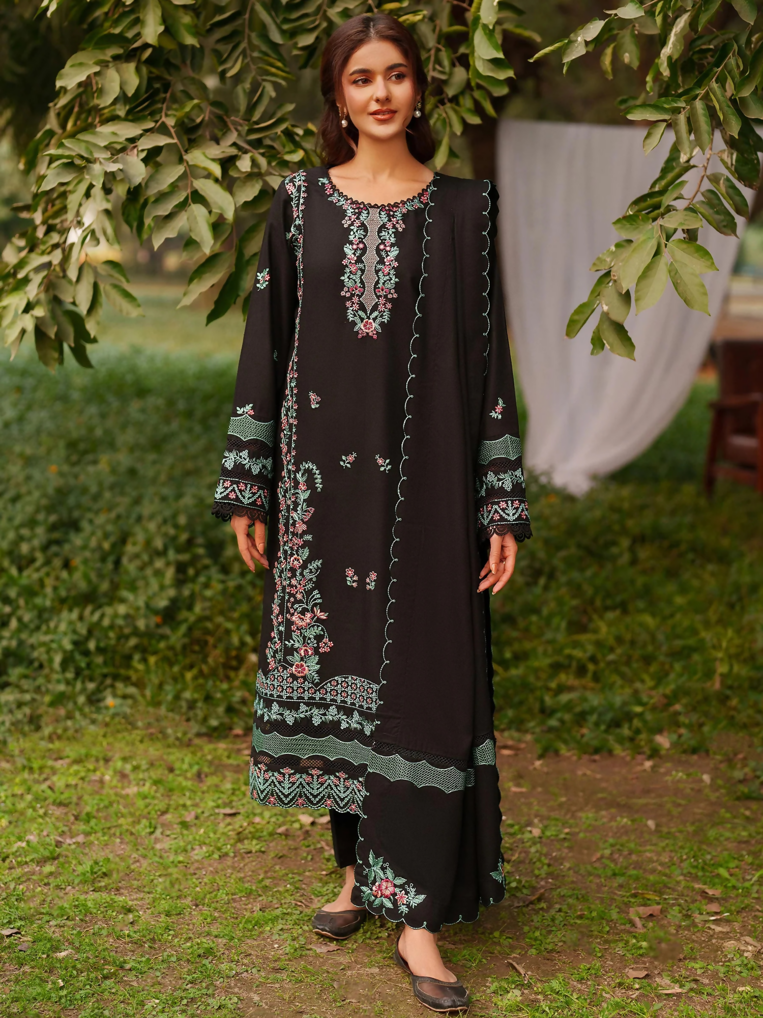 Panache Apparel Linen Embroidered Stitched Suit-Nehan