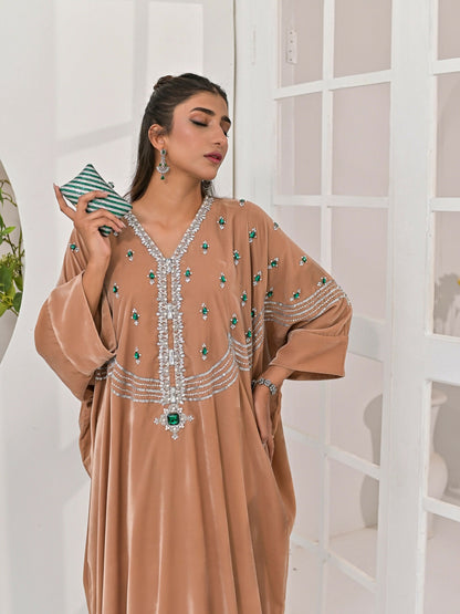 Farooq Hameed Studio Velvet Embroidered Kaftan Set-Dia