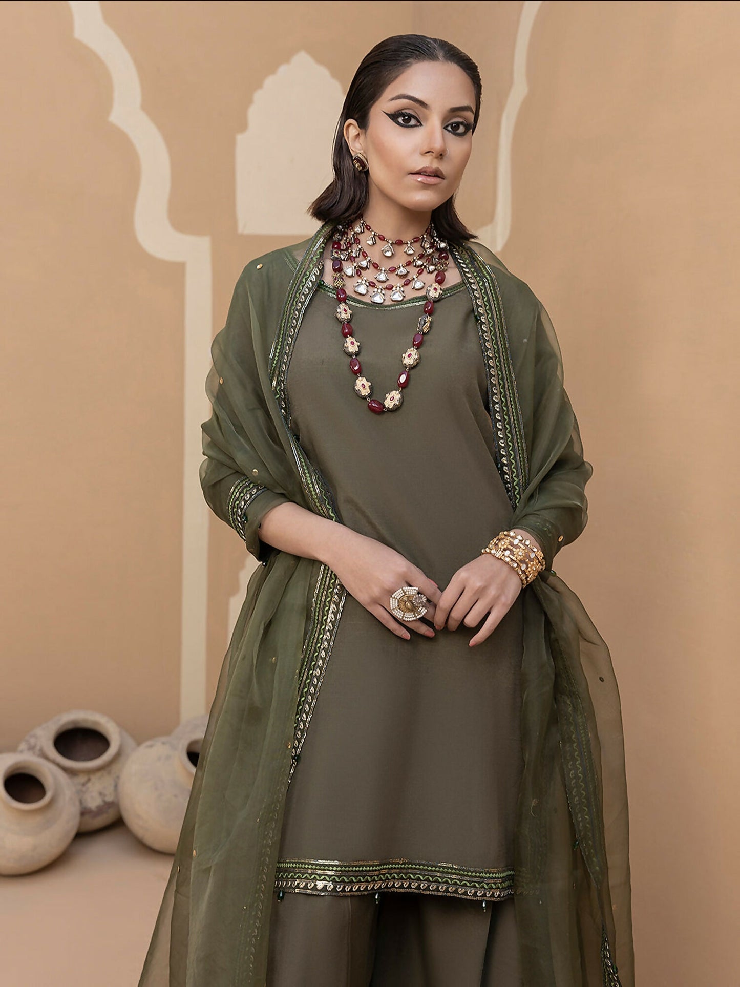 Hemstitch Raw Silk Embroidered Stitched Sharara-Noor