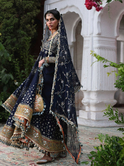 Hussain Rehar Festive Unstitched'26 Korean Raw Silk Embroidered 3-Piece Suit-Nain Tara