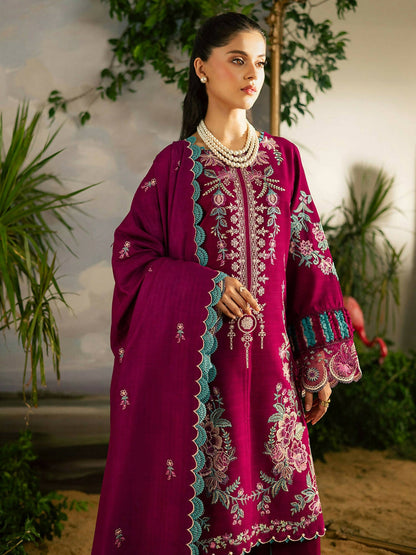 Mahnur Kaia Slub Linen Embroidered Unstitched 3-Piece Suit-K- 09