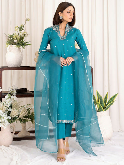 Allure By IH Luxury Pret Raw Silk Embellished Stitched 3-Piece Suit-Raha