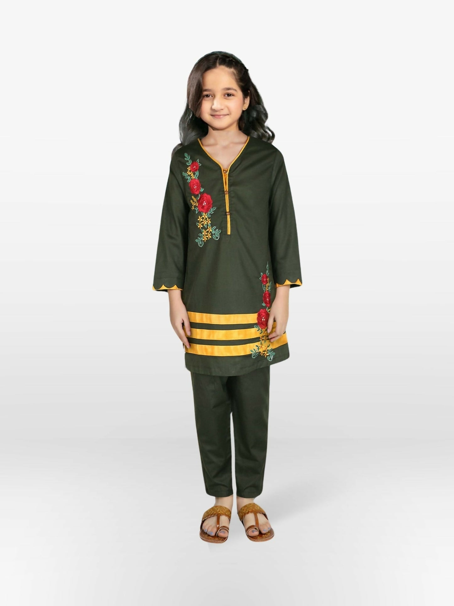 Velvour Girls Cotton Embroidered Stitched 2-Piece Suit-VG76-C