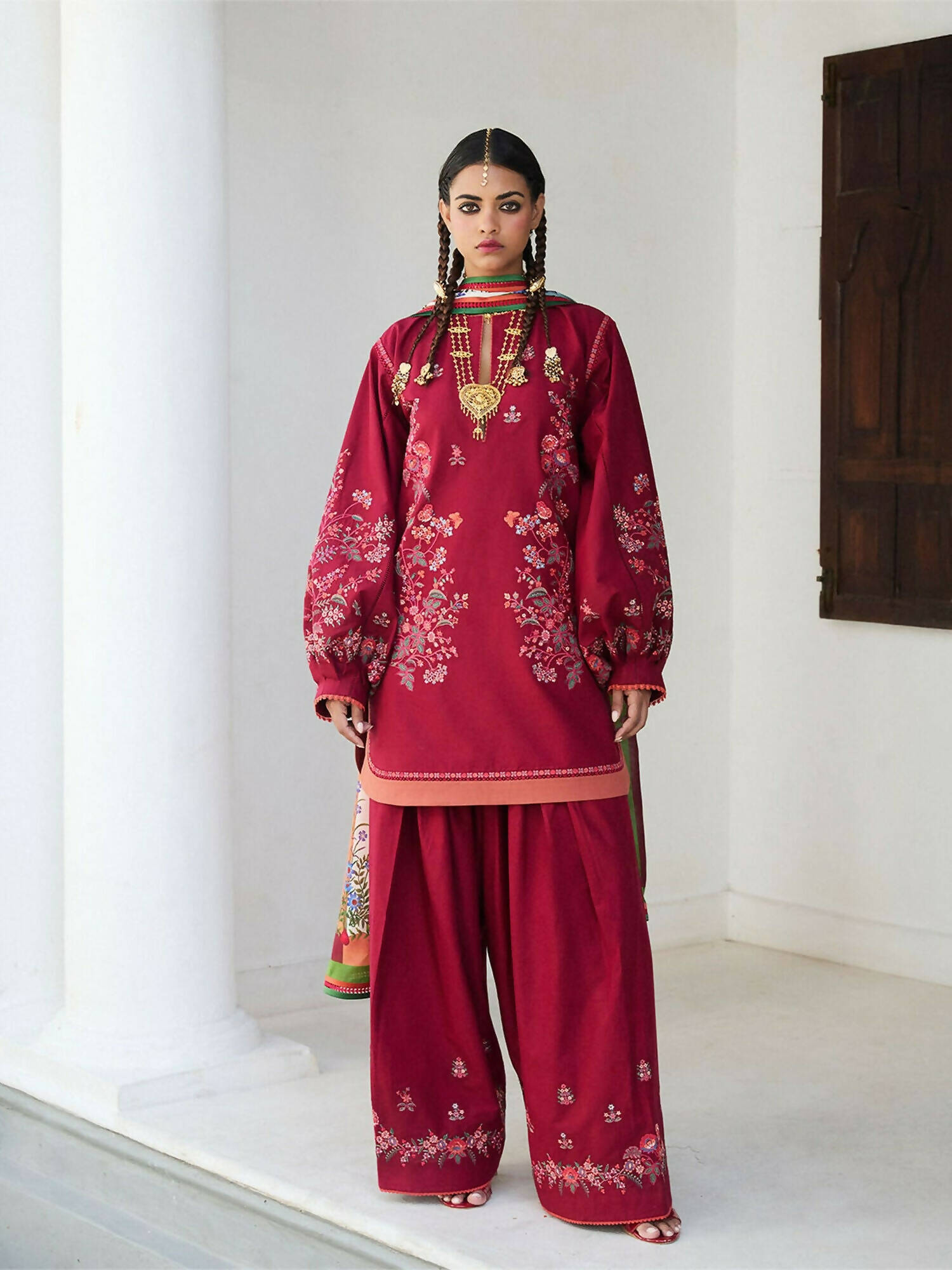 Jugnu by Hussain Rehar SS'25 Cotton Embroidered Unstitched 3-Piece Suit-Kunar
