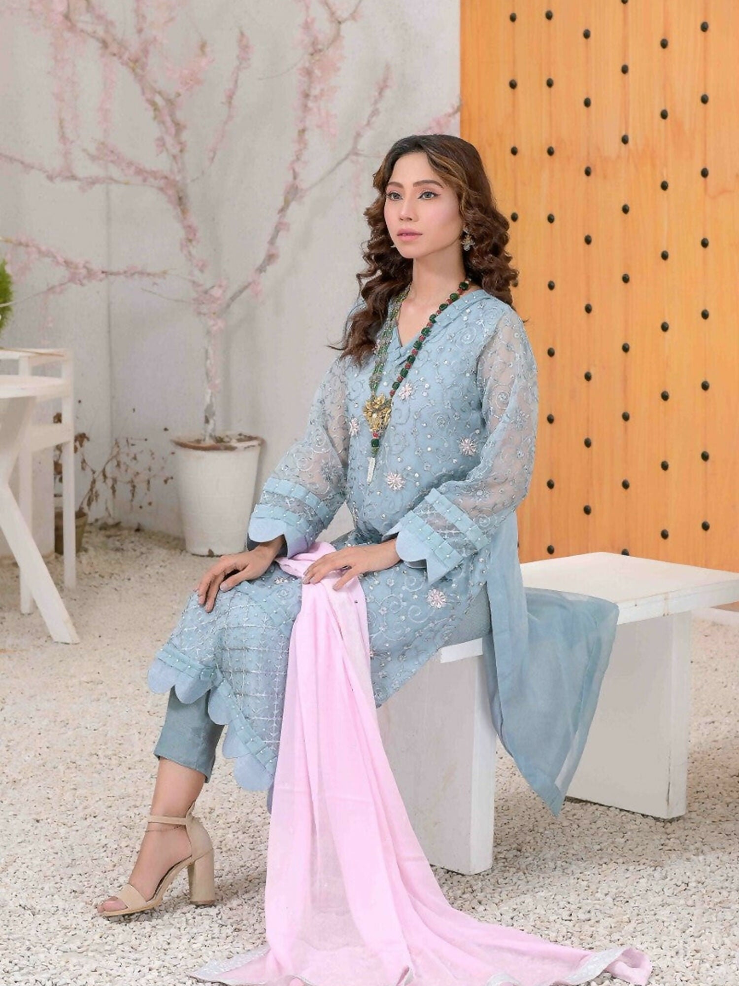 Ruby's Couture Ashiyana Organza Embroidered Stitched 3-Piece Suit-Shazmeen