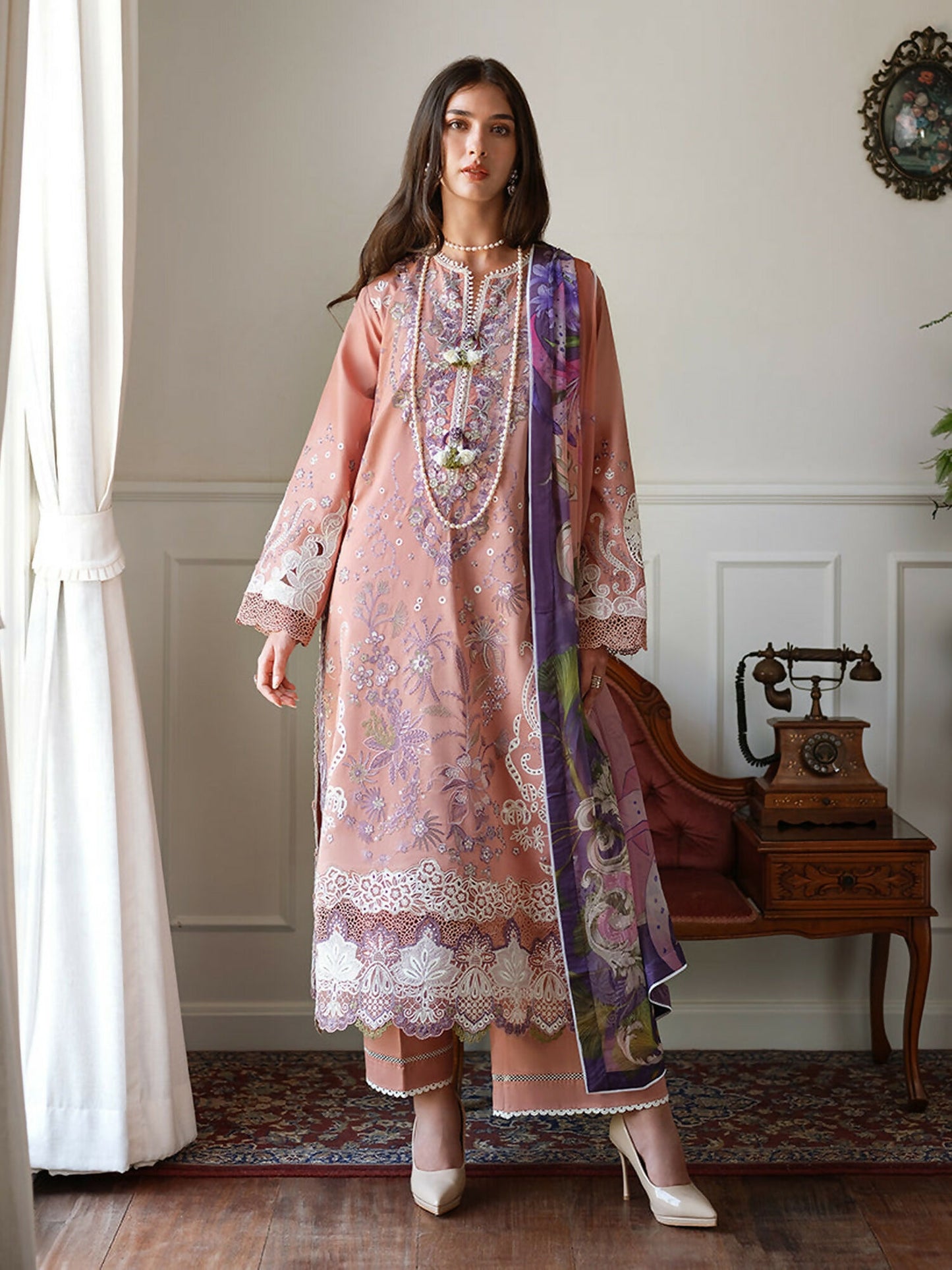 Mushq A Moi Luxury Lawn Embroidered Unstitched 3-Piece Suit-Daisy Chain