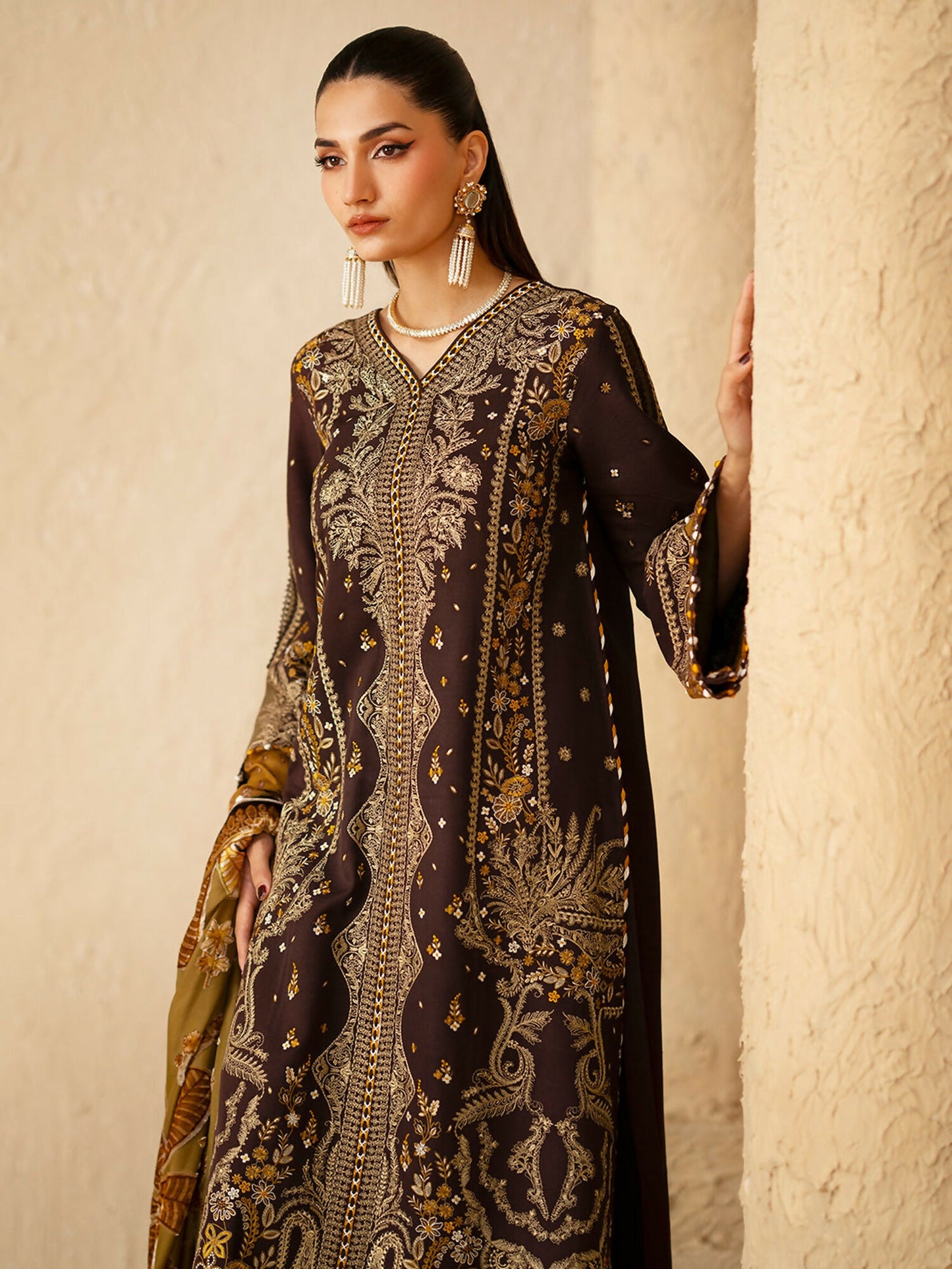 Binilyas Saqqara Kotrai Embroidered Stitched 3-Piece Suit-164-A