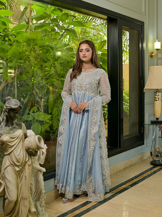 Farooq Hameed Studio Glass Silk Embroidered Stitched 3-Piece Suit-Izzah