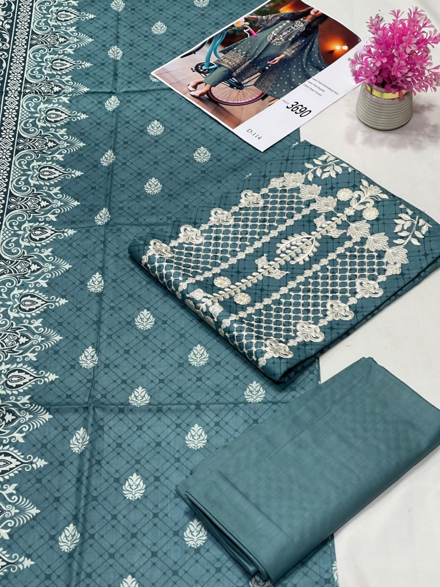 Bin Rehman Lawn Embroidered Unstitched 3-Piece Suit-D-114