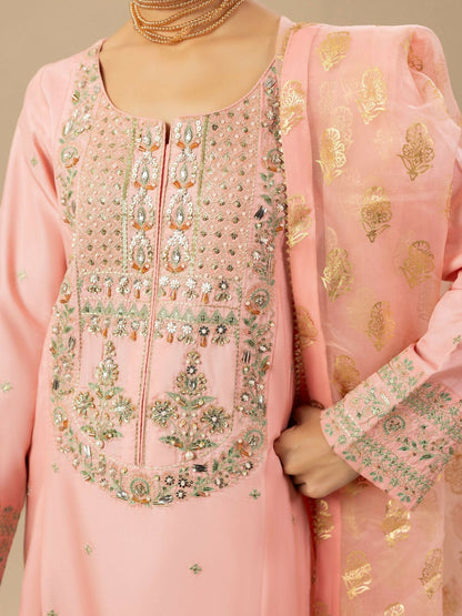 Shurooq Garden Of Dreams Silk Embellished Stitched 3-Piece Suit-Periwinkle