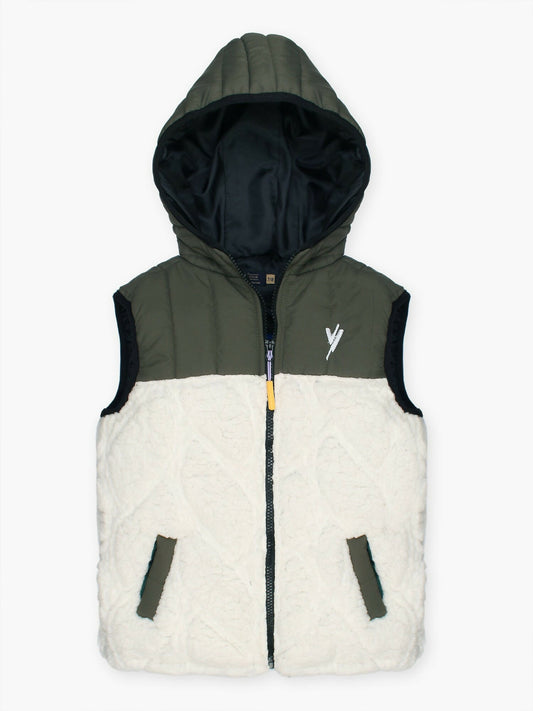 Green and White Velvour Puffer Jacket- VJ42-B