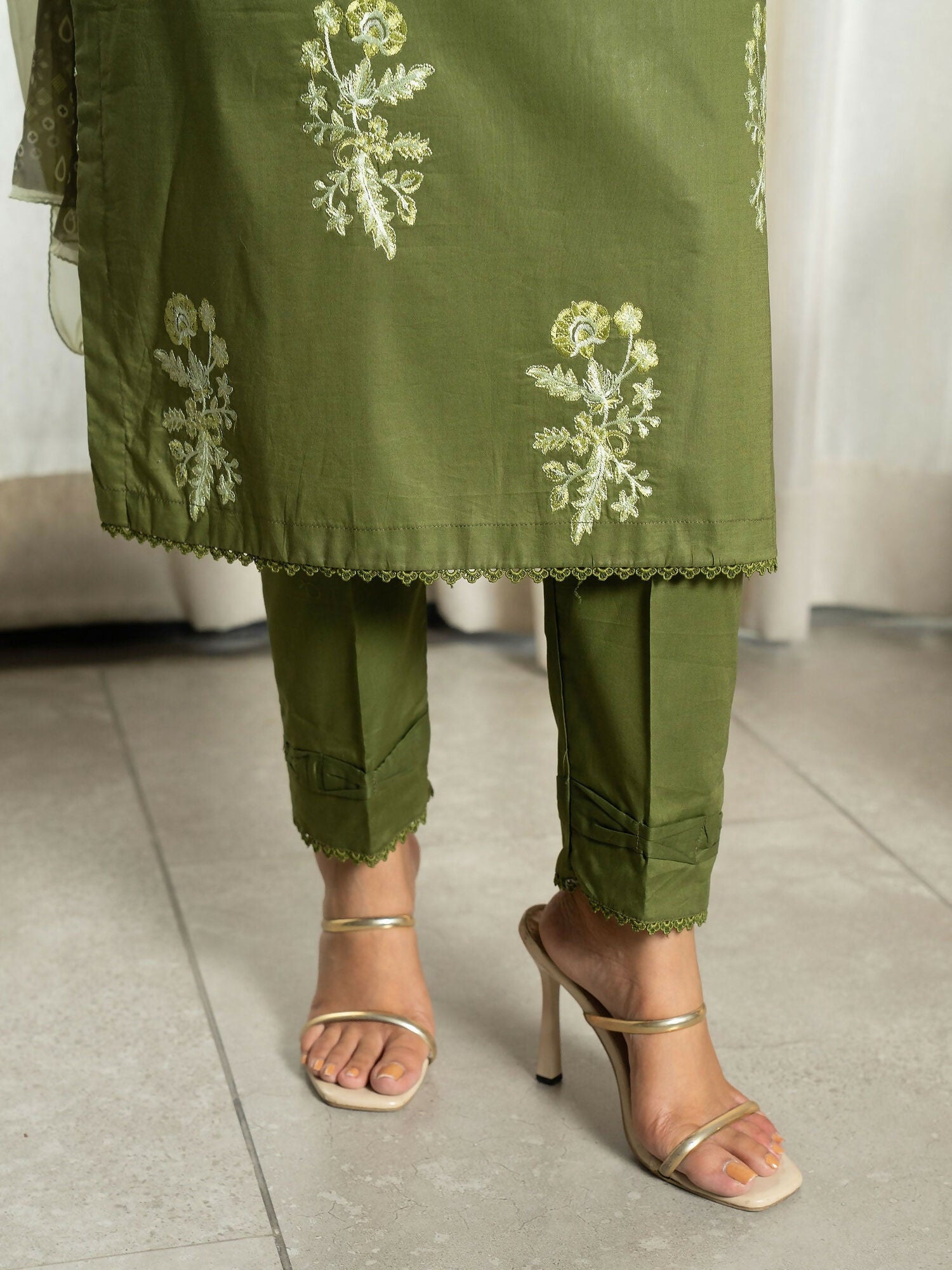 Panache Apparel Solid Story Cotton Lawn Embroidered Stitched Suit-Nerina