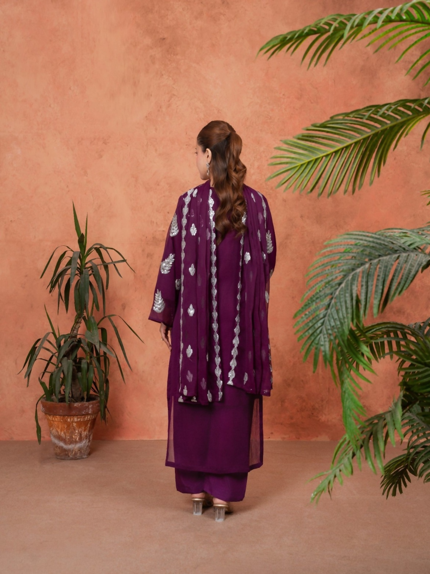 Stylish Collection Majeste Crinkle Chiffon Embroidered Stitched 3-Piece Suit-Zirwah Purple