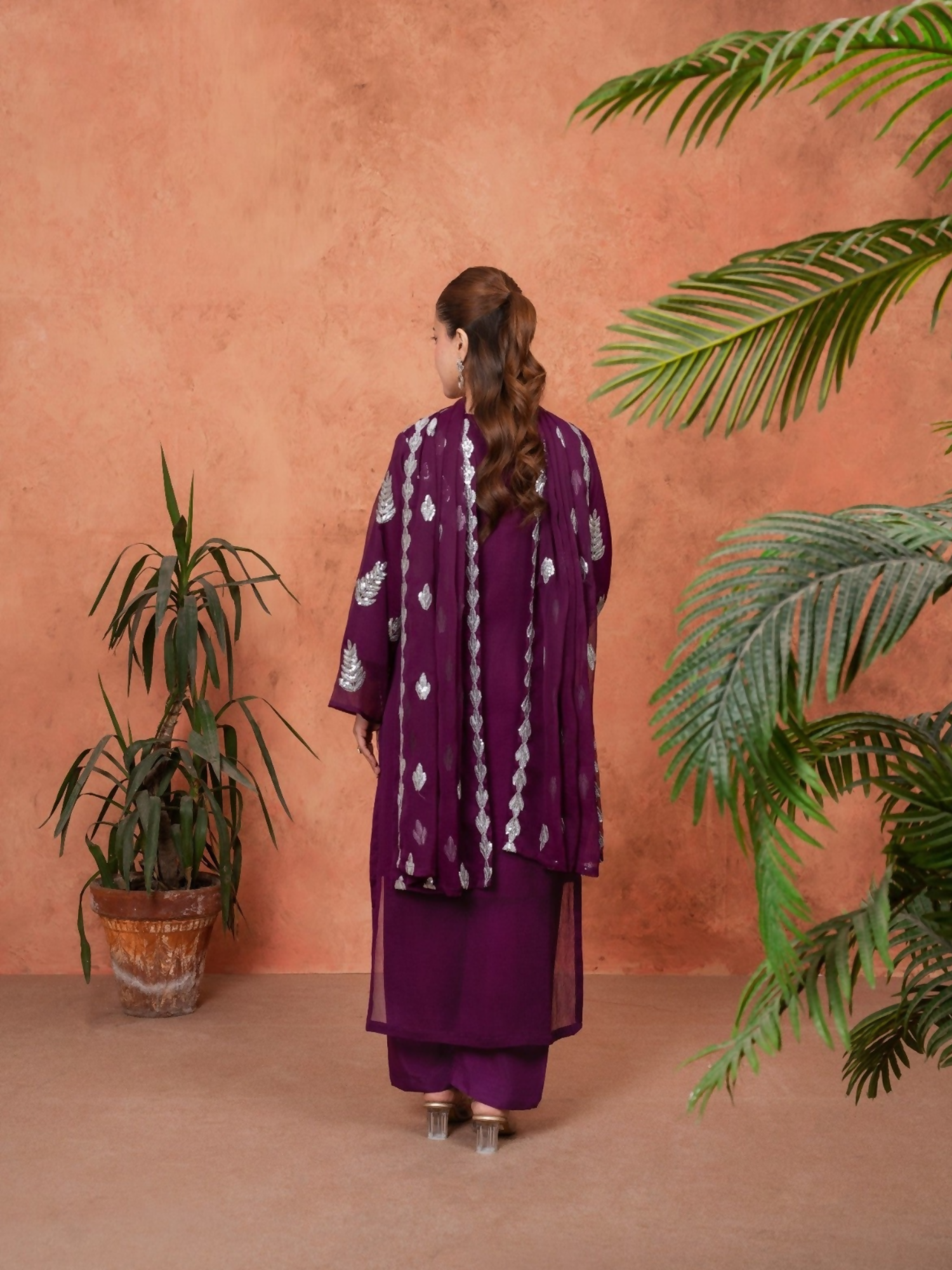 Stylish Collection Majeste Crinkle Chiffon Embroidered Stitched 3-Piece Suit-Zirwah Purple