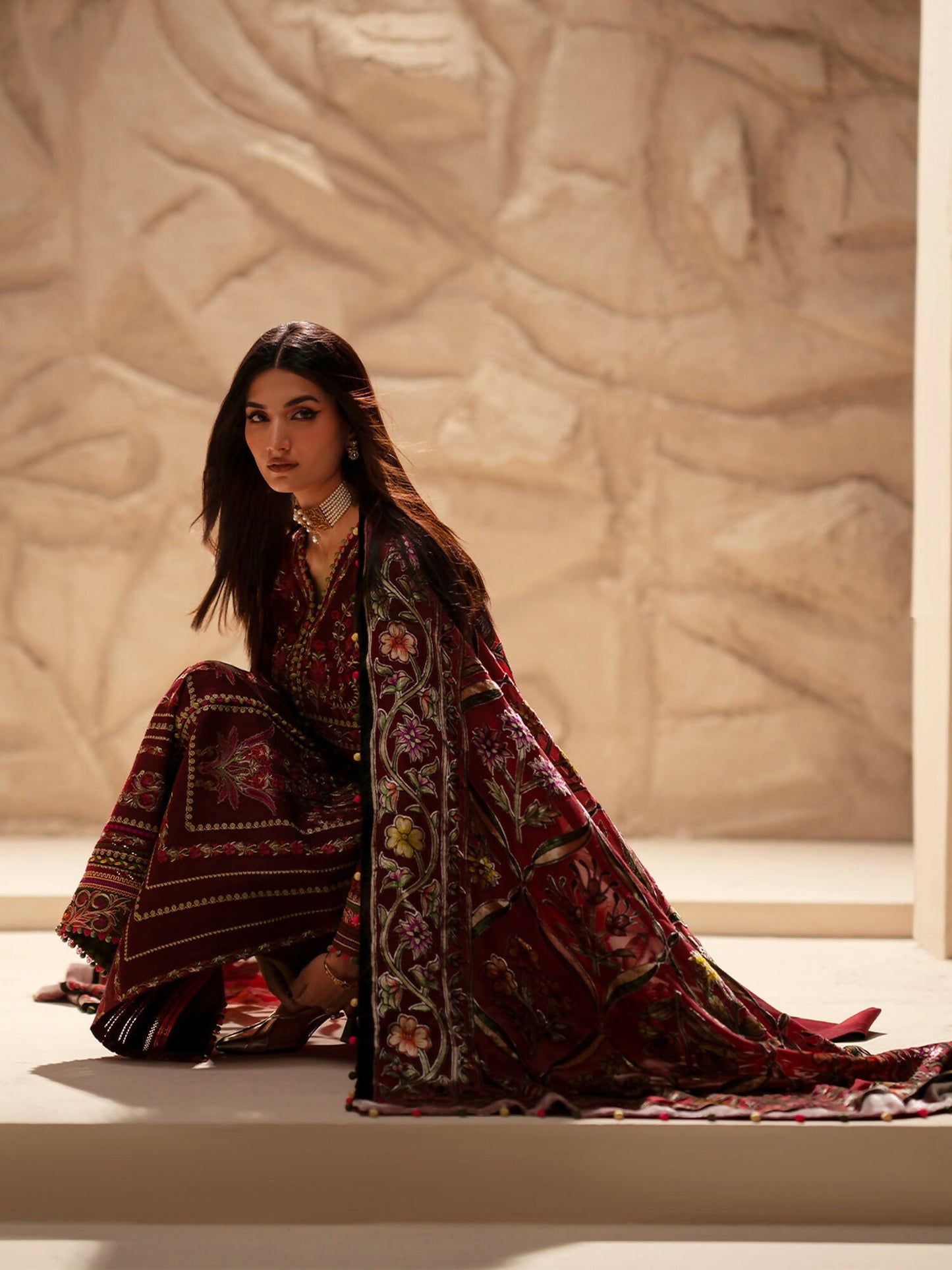 Binilyas Saqqara Kotrai Embroidered Stitched 3-Piece Suit-165-A