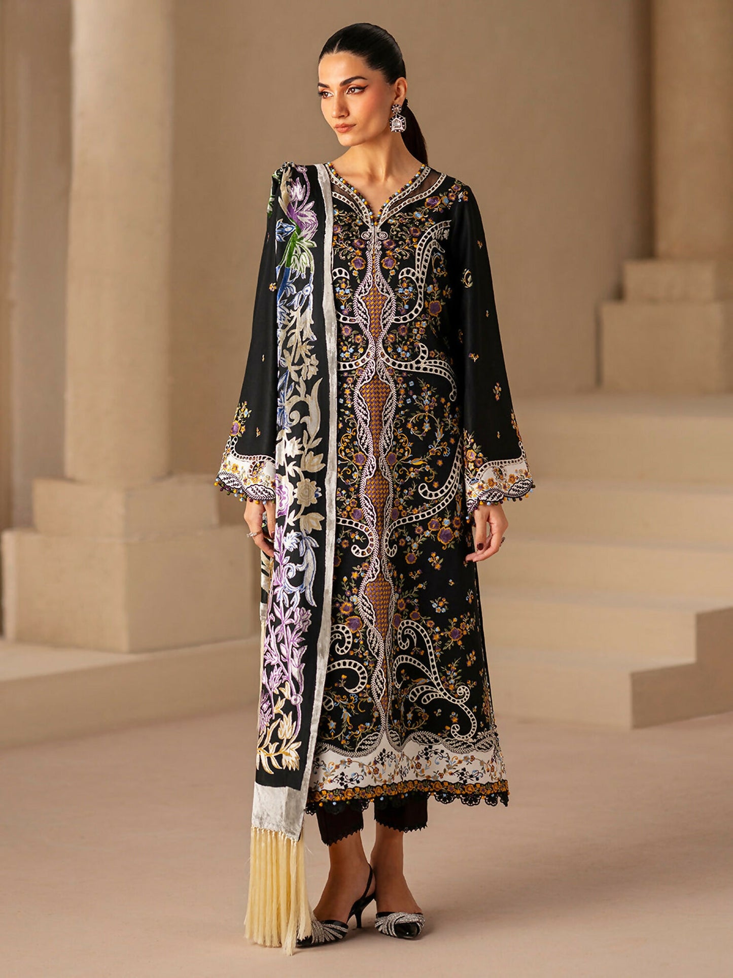 Binilyas Saqqara Kotrai Embroidered Stitched 3-Piece Suit-167-B